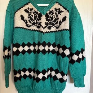 Teal and Black Patterned Sweater